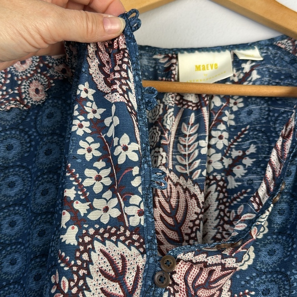 Anthropologie Maeve Letitia Ruffled Blouse Small Viscose 3/4 Sleeve Top Bohemian - Picture 8 of 16